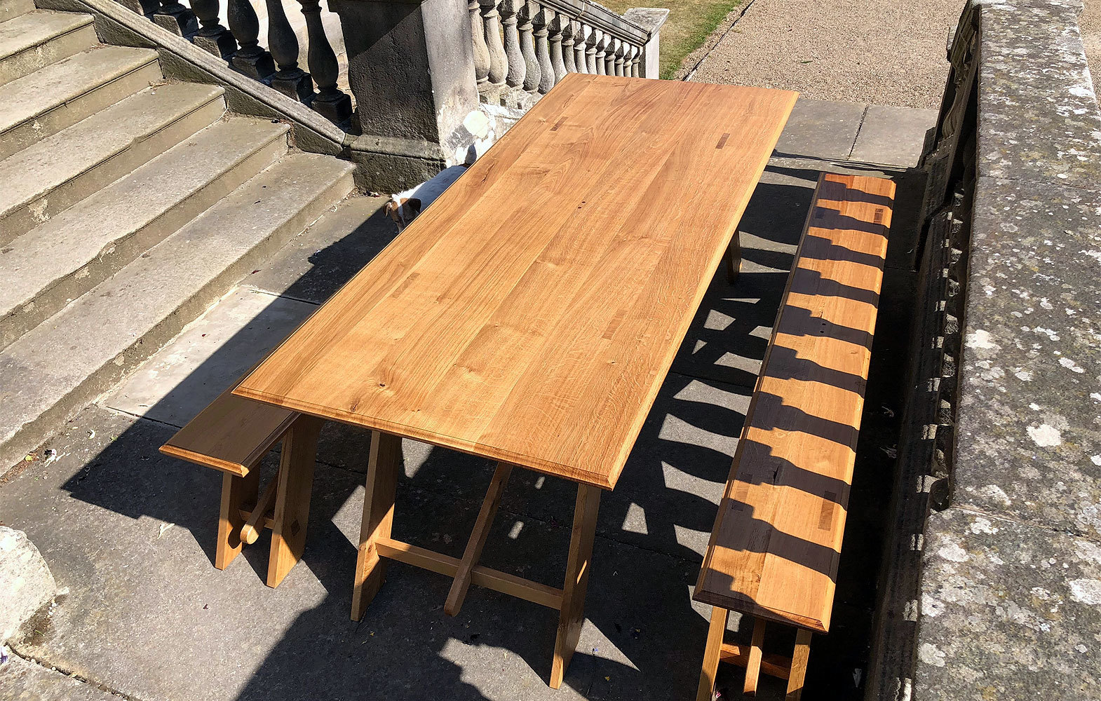 Oak Trestle Table and Benches