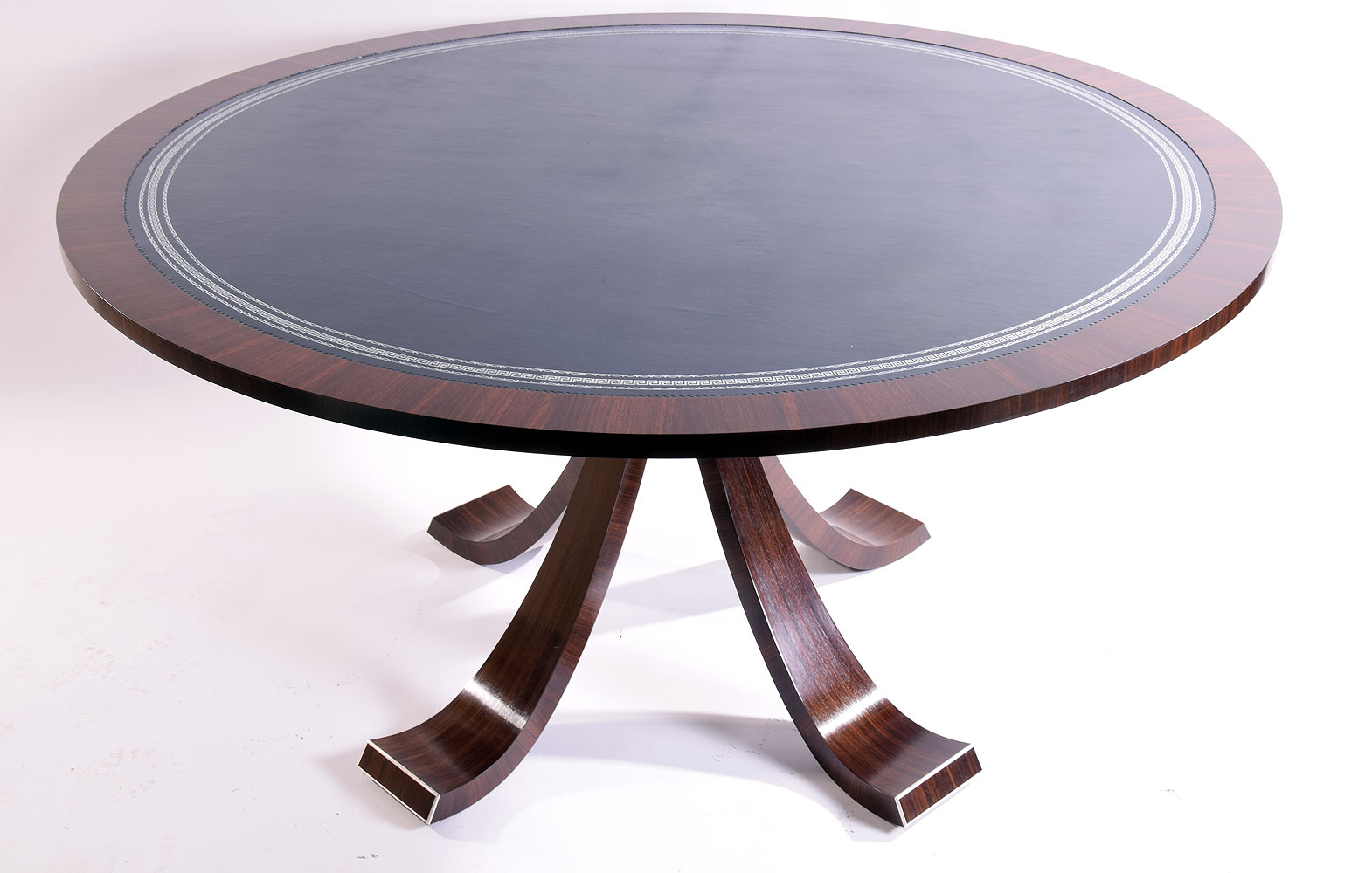 Indian Rosewood and Blue Leather Library Table