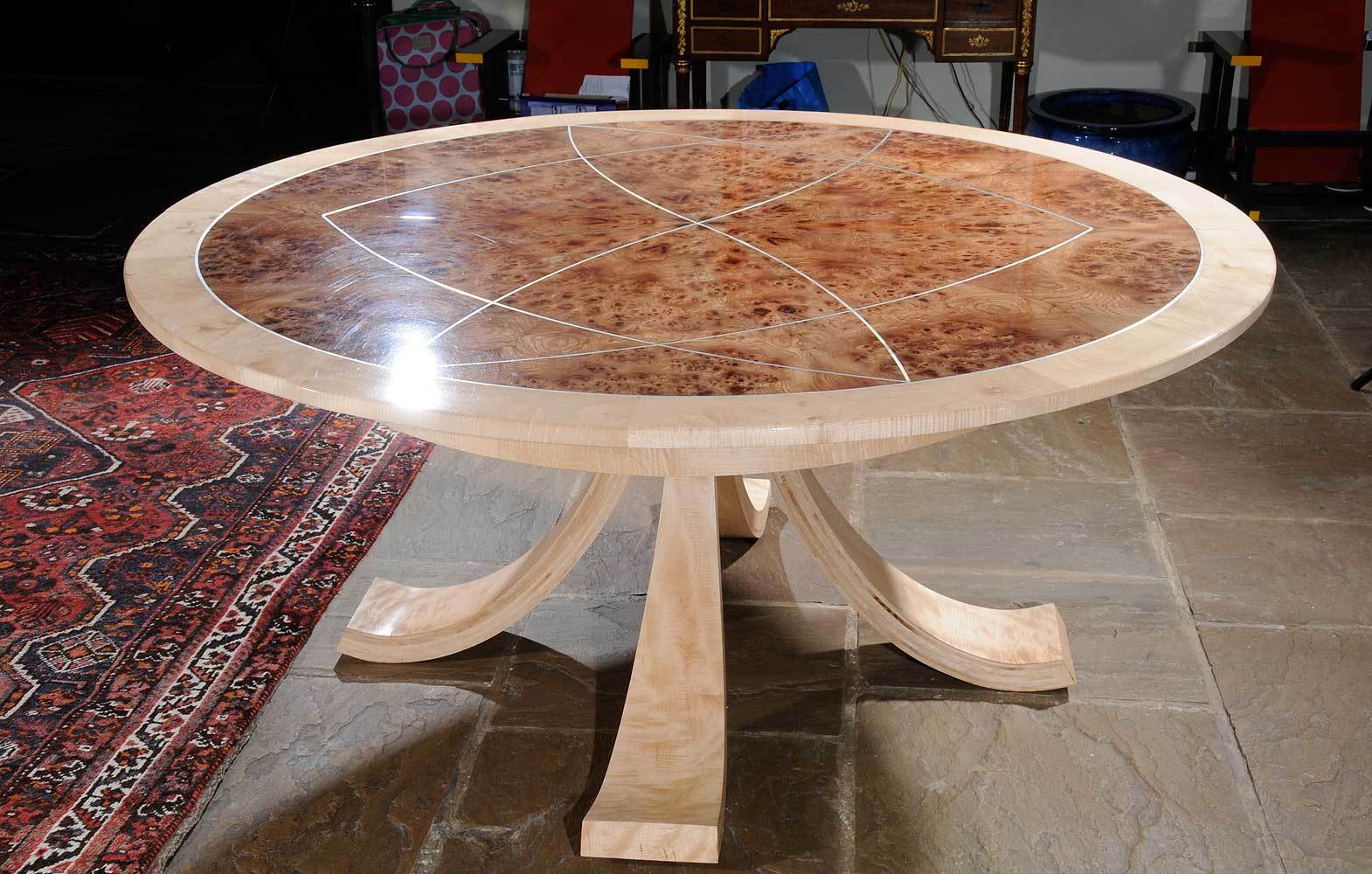 Rippled Sycamore and Burr Elm Dining Table