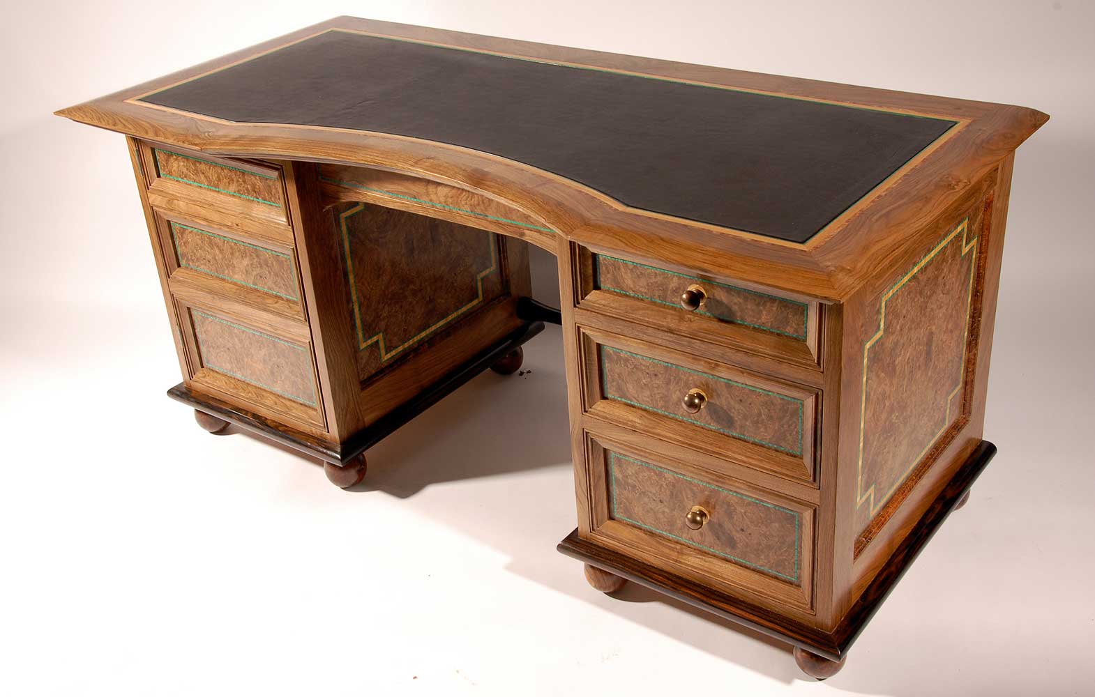 English Walnut Desk with Leather Top