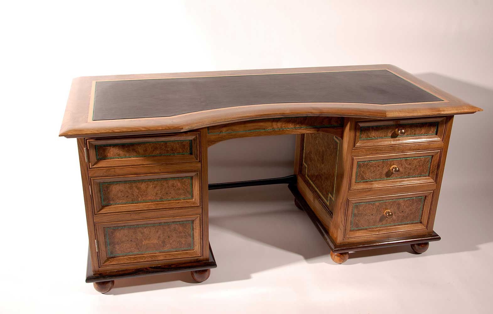 English Walnut Desk with Leather Top